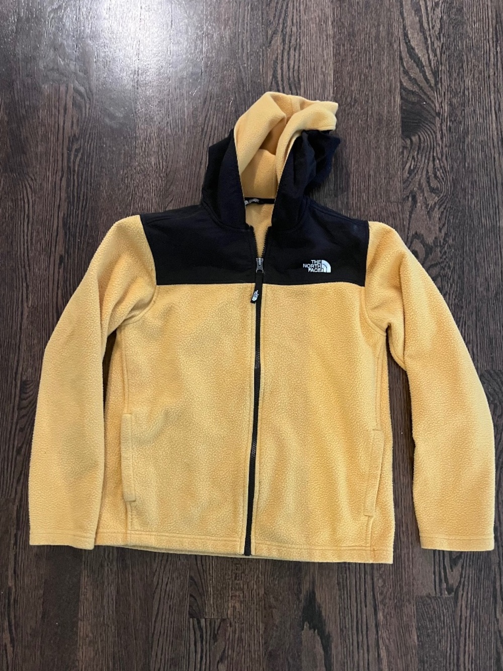 The North Face Kids Fleece Hoodie Yellow Black Colorblock Size L 14/16